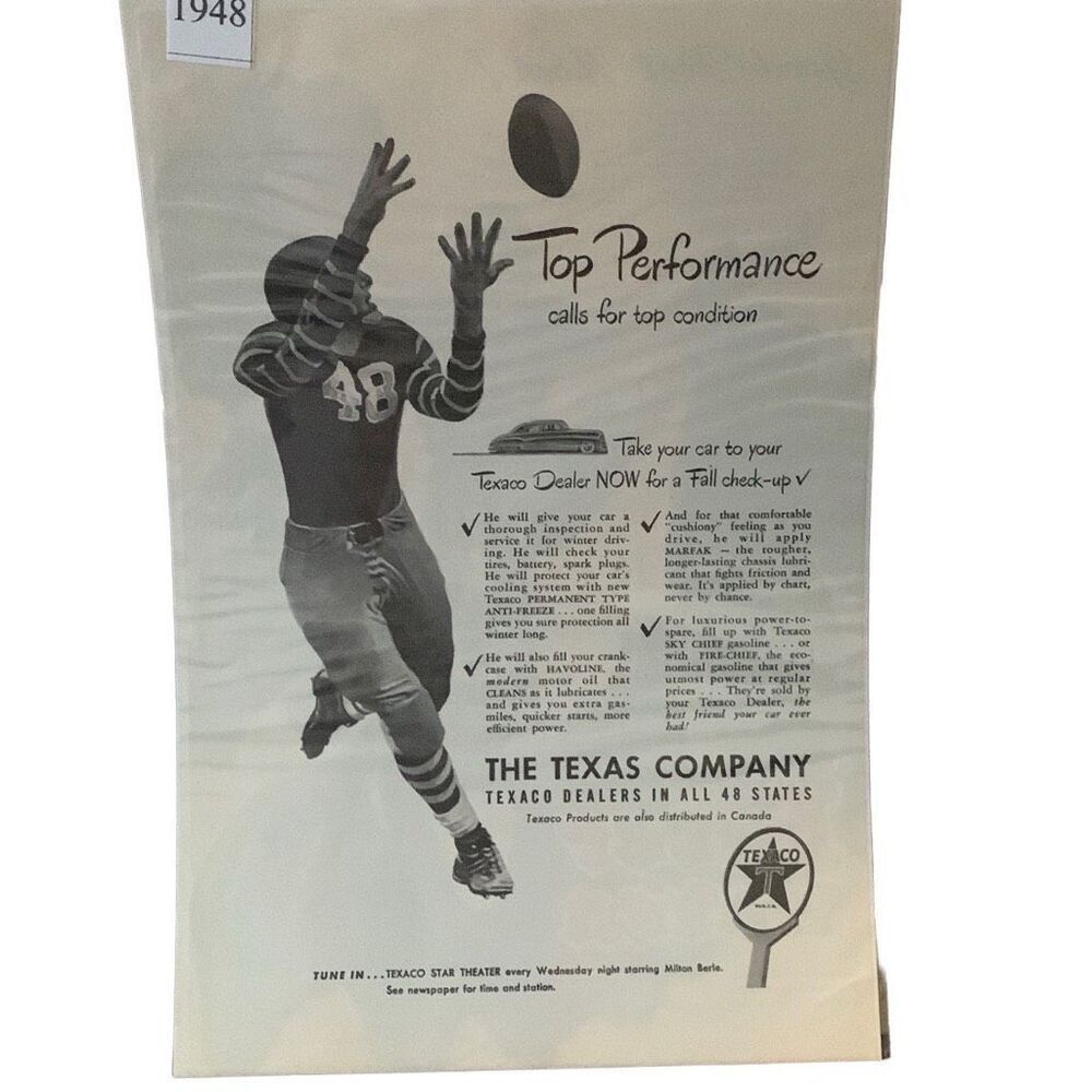 Vintage 1948 Texaco Permanent Type Anti Freeze Ad Advertisement